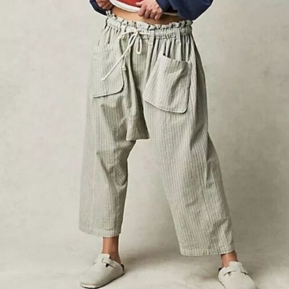 Free People Runyon Oversized Stripe Trousers Grey Blue Small - Picture 5 of 11